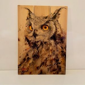 Gizaun Art The Watcher Owl by Dean Crouser on Western Red Cedar 10.5 x 15 Inches